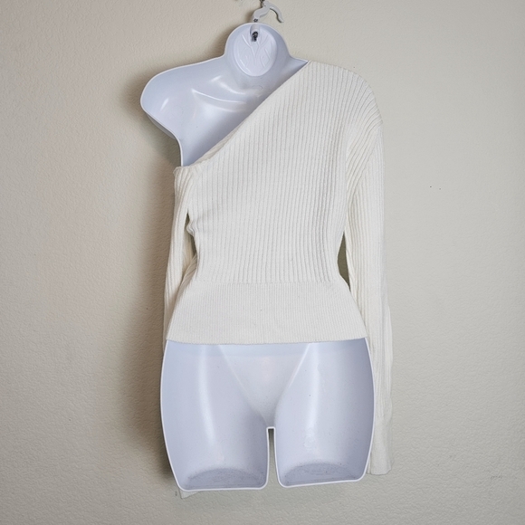 Commense Ribbed One-Shoulder Sweater Top White Size Large Trendy Minimalist - Picture 5 of 10